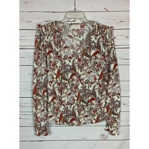 Melloday Stitch Fix Women's S Small Cream Floral Long Sleeve Cute Top Blouse